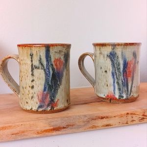Vintage Pair of Handcrafted Pottery Mugs